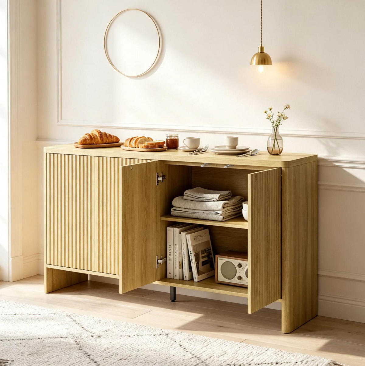 SIDEBOARD in Eiche-Optik 147x40x77 cm mit 4 Türen und verstellbaren Einlegeböden - Eichefarben, Holzwerkstoff (40/77/147cm) - IVMEU