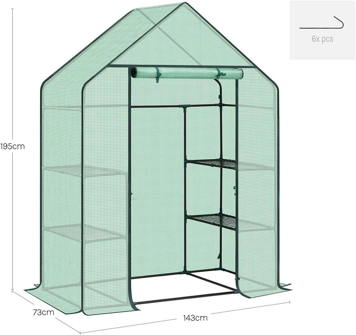 FOLIENGEWÄCHSHAUS, Metallgestell, 143 x 195 x 73 cm, Weiß - Grün, Textil/Metall (143/195/73cm) - Woltu