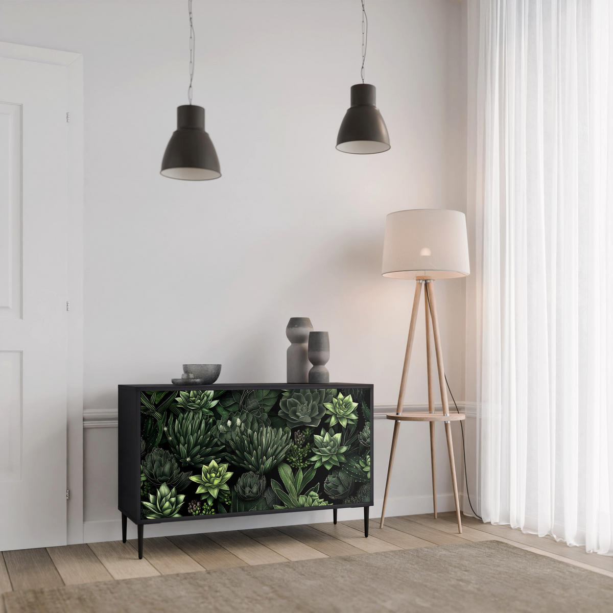 SIDEBOARD SUCCULENT JUNGLE, Eicheneffekt, 111x42x77,5 cm, 2 Türen - Eichefarben/Buchefarben, Holzwerkstoff/Buchenholz (111/77.5/42cm) - SpaceRebels