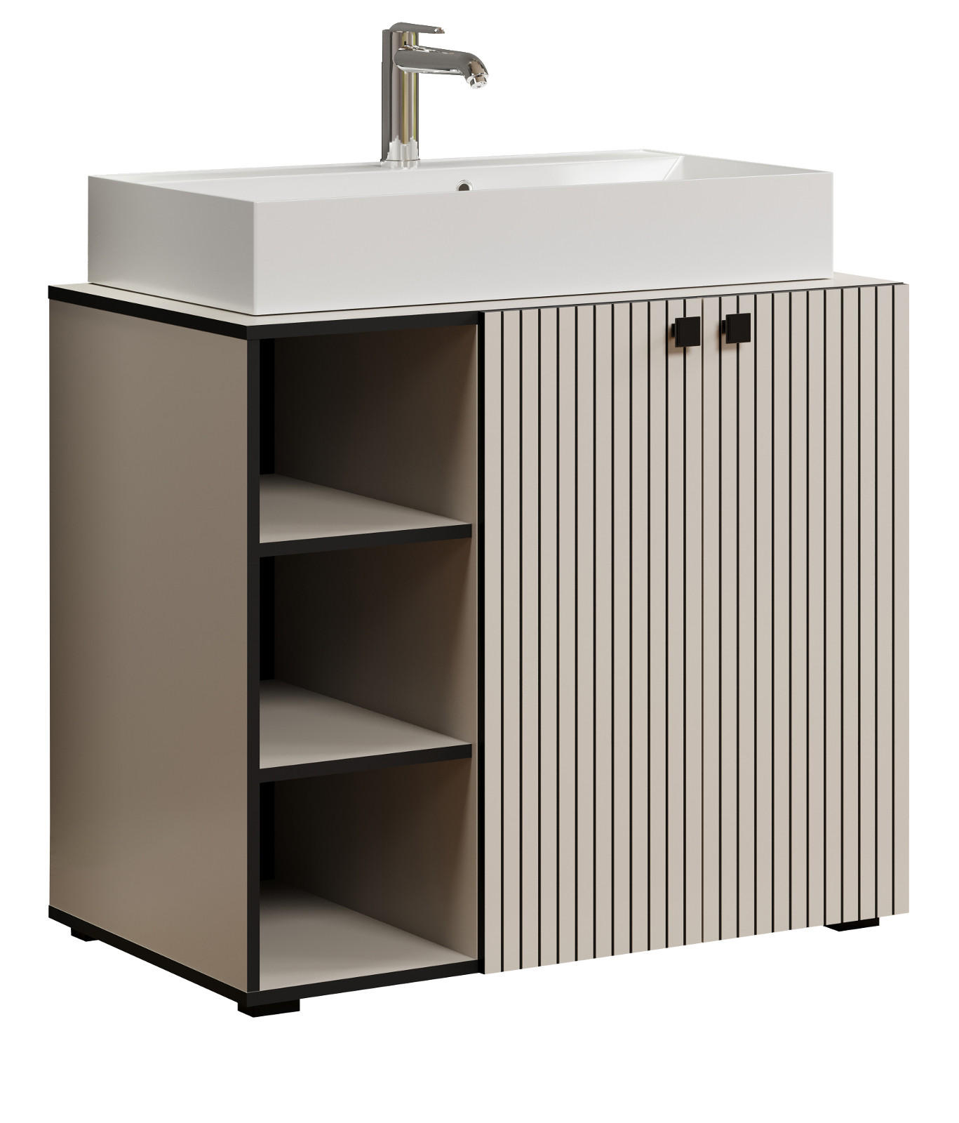 WASCHTISCH Kaschmir, Grau 90 cm, Set inklusive großem Waschbecken - Kaschmir/Schwarz, Holzwerkstoff/Metall (53/91/90cm) - Top.Furn