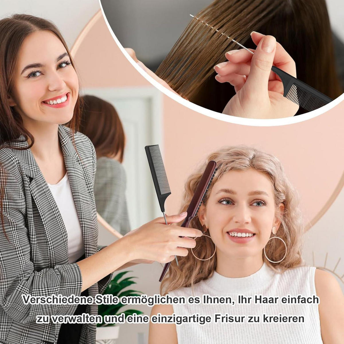 STYLING-SET 5-teiliges Set Haarbürsten und Kämme - Multicolor, Kunststoff (21.5/5/24cm)