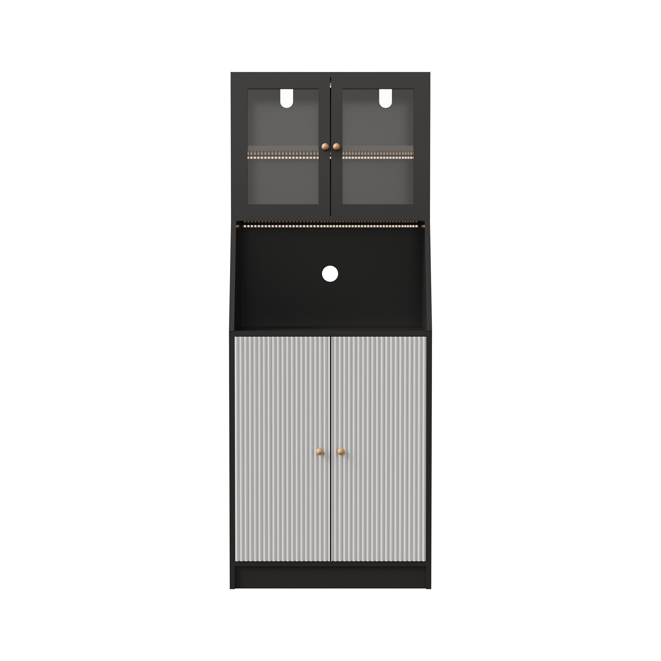 BUFFET modern, schwarz, LED-Beleuchtung, groß, minimalistisch, elegant - Schwarz, Holz (70/180/40cm) - EuroLiving