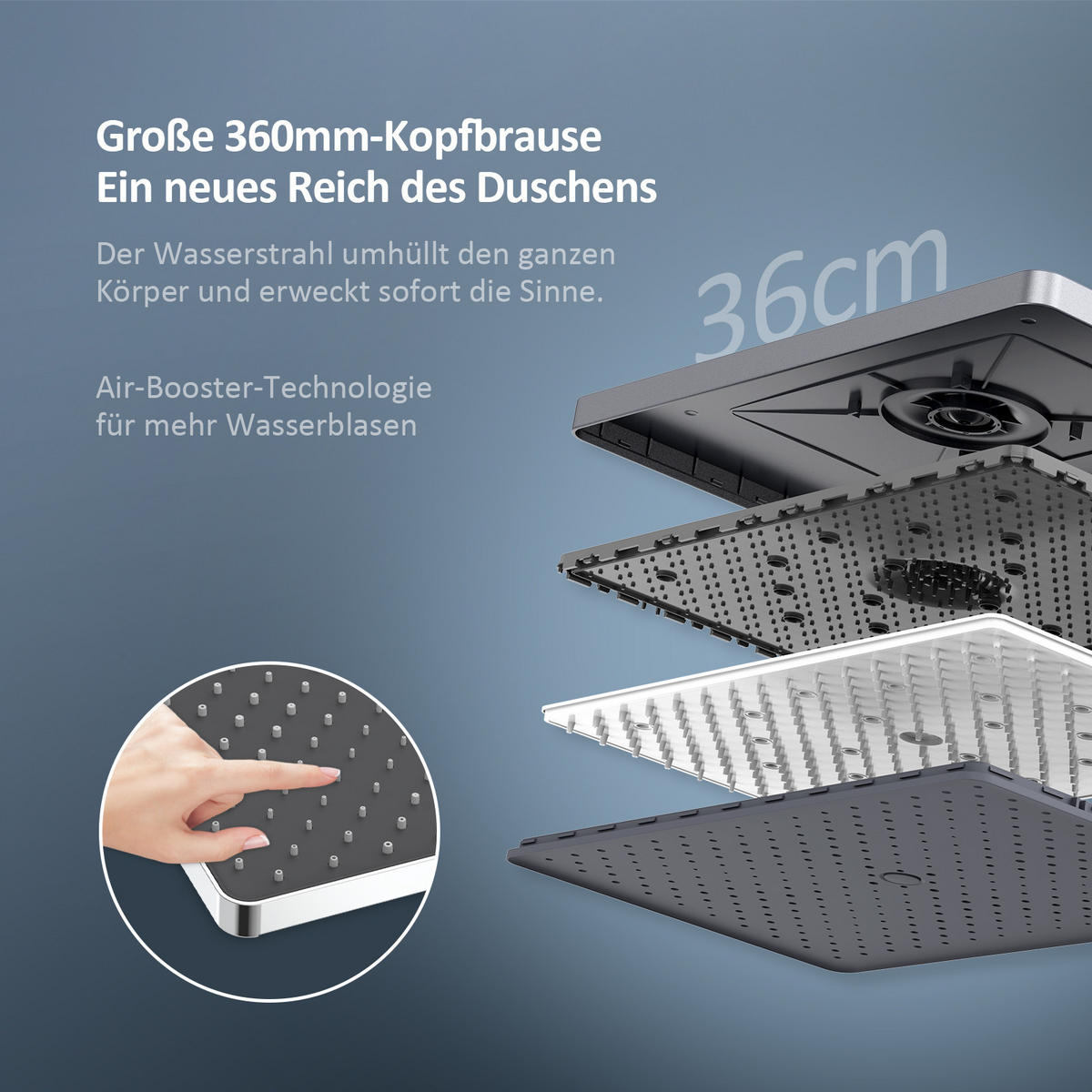 ÜBERKOPFBRAUSESET mit Drei Wasserauslassmethoden Thermostat mit Ablage Anthrazit - Anthrazit, Metall (44.5/127/45cm) - EMKE