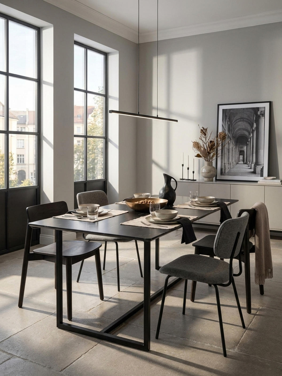 ESSTISCH Marmoroptik Metall Rechteckig Modern Klein, Schwarz 180x90x76 cm - Schwarz, Holzwerkstoff/Metall (90/180/76cm) - KADIMA DESIGN