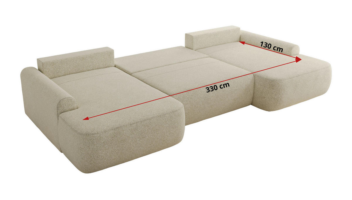 WOHNLANDSCHAFT CUBO U Creme Struktur - Creme/Schwarz, Kunststoff/Textil (370/100/187cm) - MKS