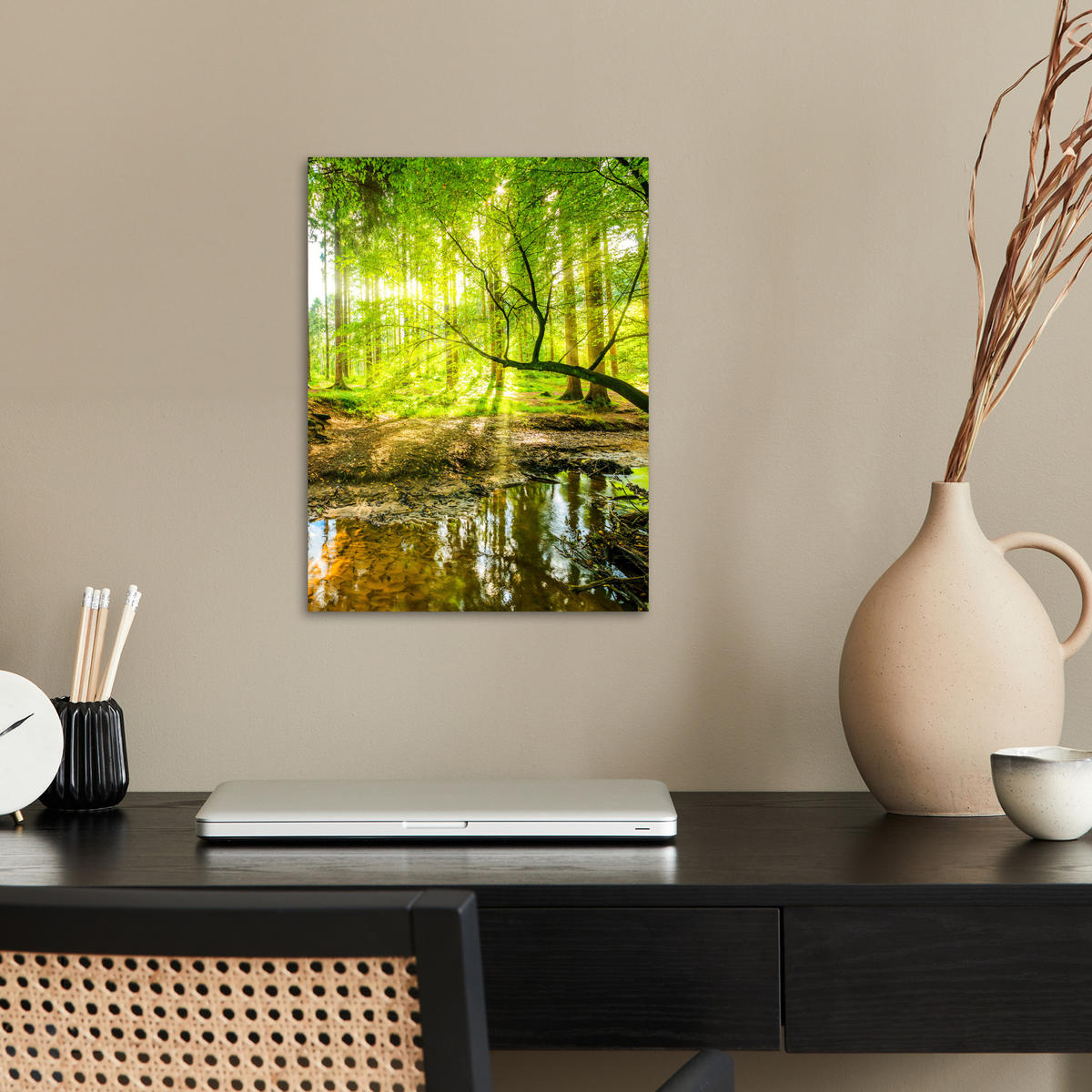 POSTER Wald - Landschaft - Wasser - Bäume - Sonne - Grün - Natur 30x40 cm - Grün, Papier (30/40/0.1cm) - MuchoWow