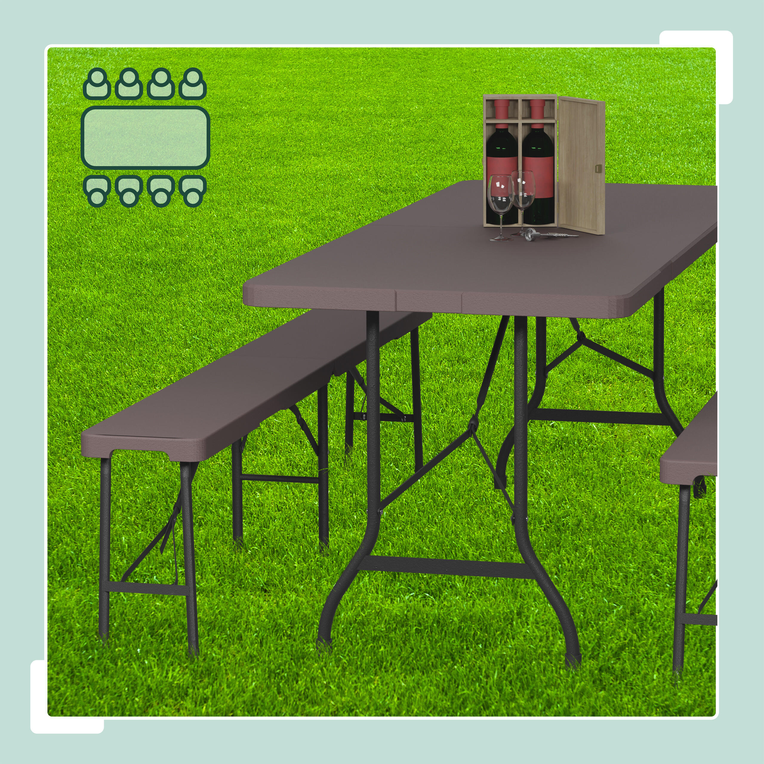 BIERZELTGARNITUR 3-tlg. - Braun, Kunststoff/Metall - Relaxdays
