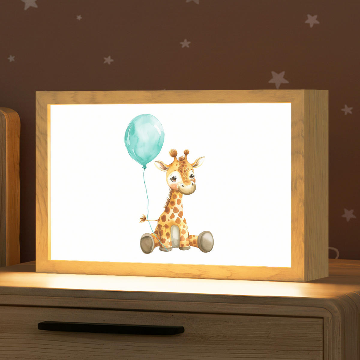 NACHTTISCHLAMPE Giraffe - Baby - Tiere - Blauer Ballon 30x20 cm - Weiß, Holzwerkstoff (8/30/20cm)