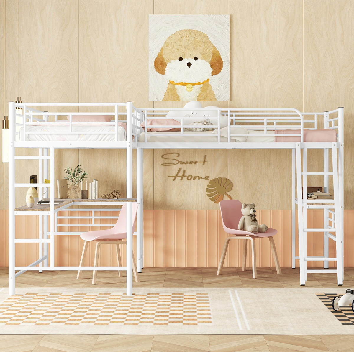 HOCHBETT 90/200 cm Weiß mit Schreibtisch und Leiter - Weiß, Metall (90/200cm) - MIVRAY