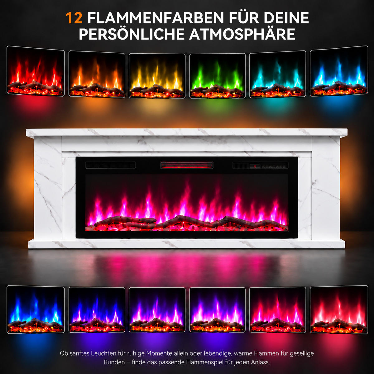 ELEKTROKAMIN 50E-2, 50 Zoll, 1000/2000 W Heizleistung, Steuerung über App - Weiß, Holzwerkstoff (27.5/66/178cm)
