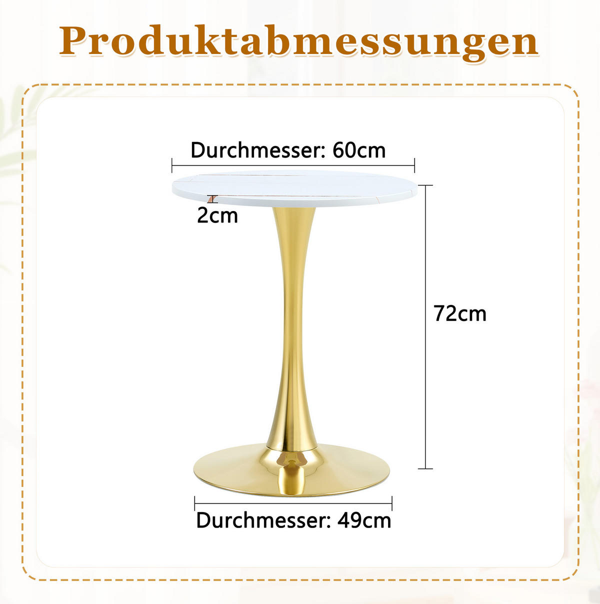 BEISTELLTISCH aus MDF und Metall 60x60x72 cm Weiß/Gold mit runder Tischplatte und stabilem Mittelfuß - Weiß, Holzwerkstoff (60/60/72cm) - Modfu