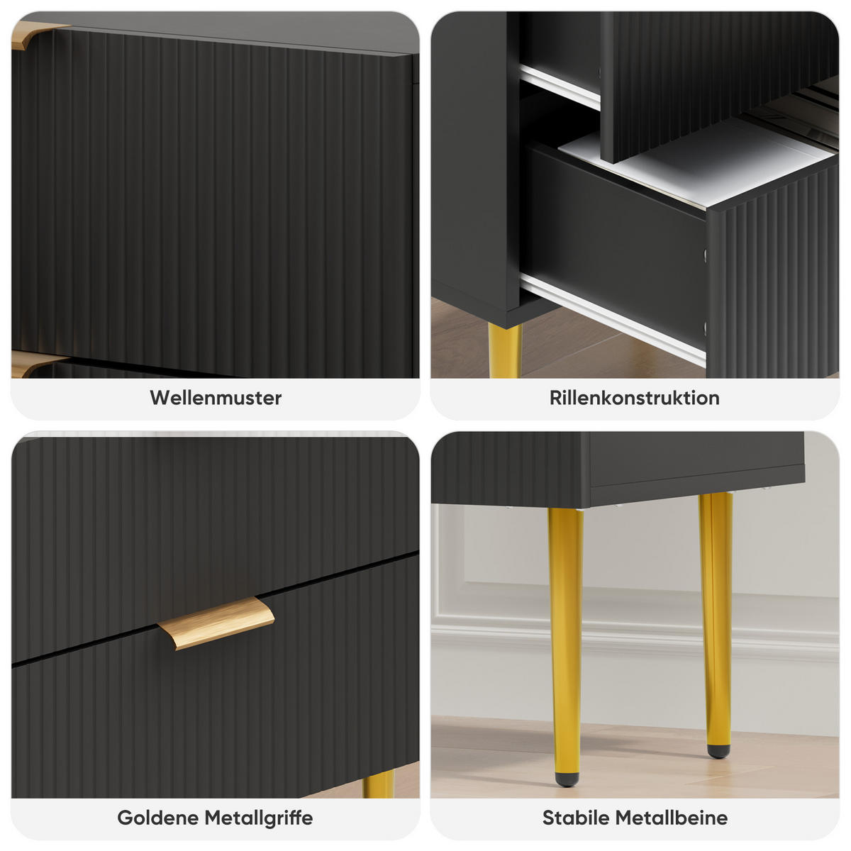 NACHTTISCH Schwarz 53/41/53 cm - Schwarz, Holz (53/53/41.3cm) - PANGIVO