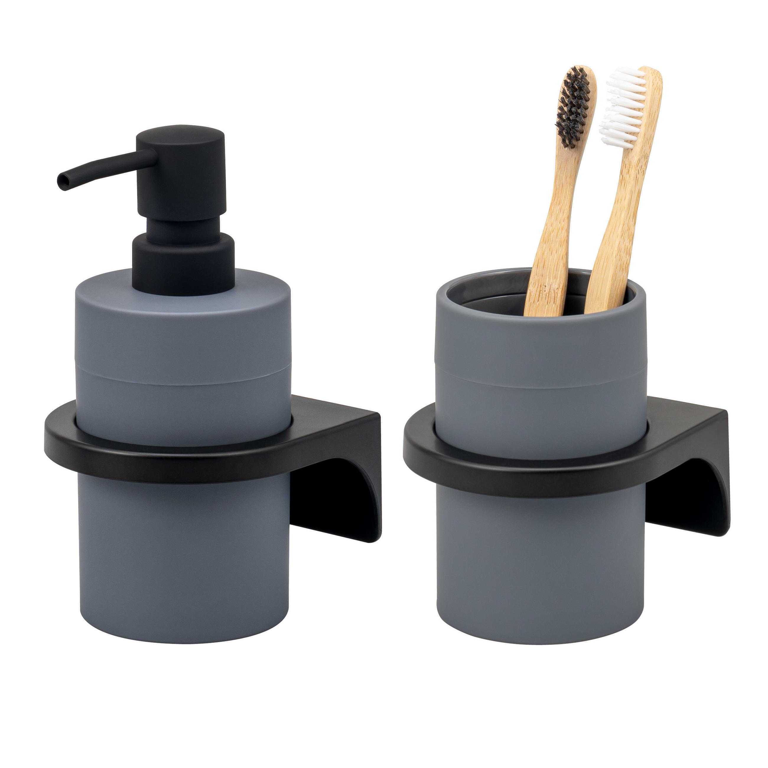 BADACCESSOIRESET SAVONA Softtouch (2er-Set) - Grau, Kunststoff (7/16/9cm) - bremermann