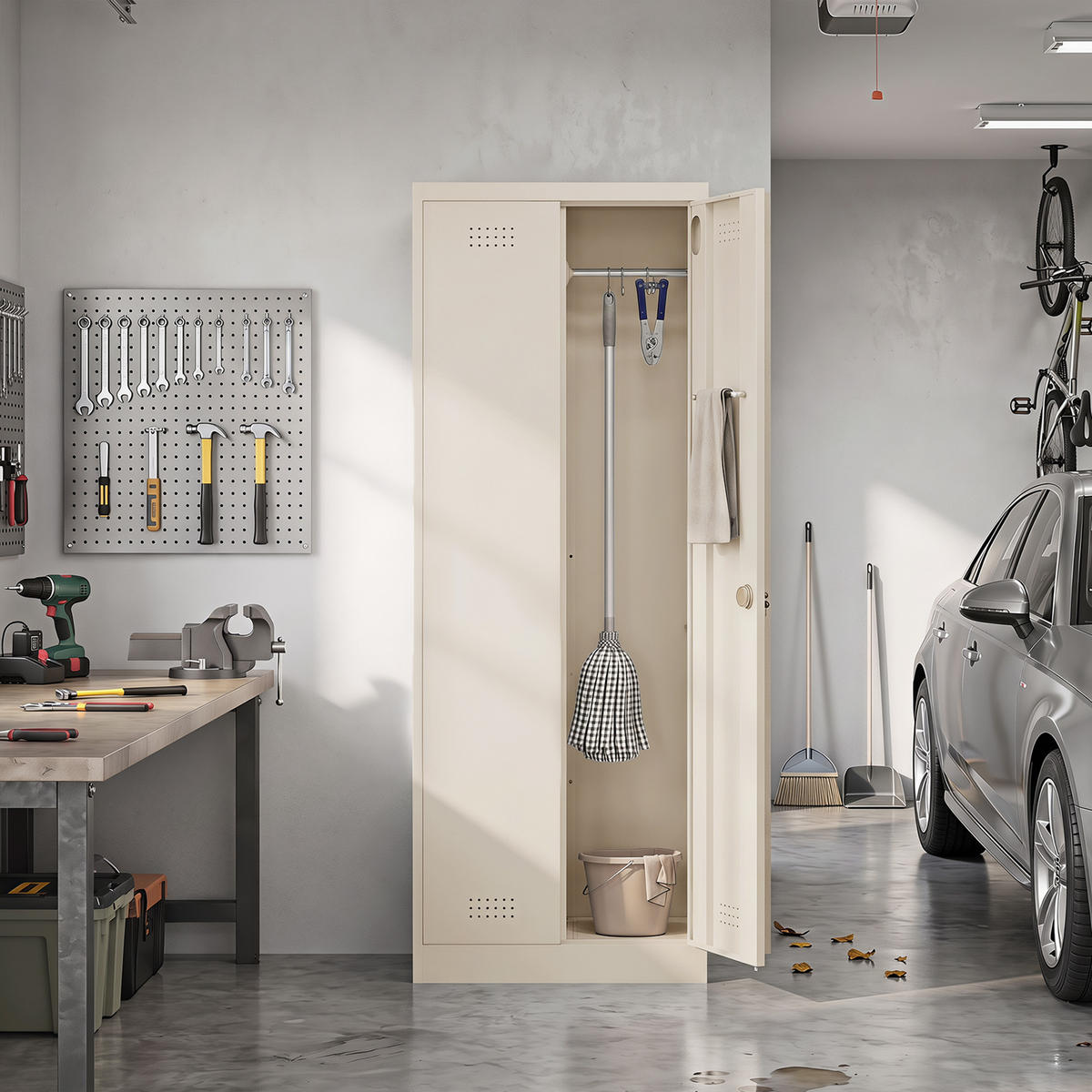 WERKZEUGSCHRANK Stahl Cremeweiß - Creme, Metall (40/165/60cm) - HOMCOM