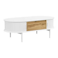 COUCHTISCH mit 2 Schiebetüren & 1 Schublade - MDF - Weiß & Holzfarben - VELURANI - Naturfarben, Holz (120/60/42cm) - Vente-Unique