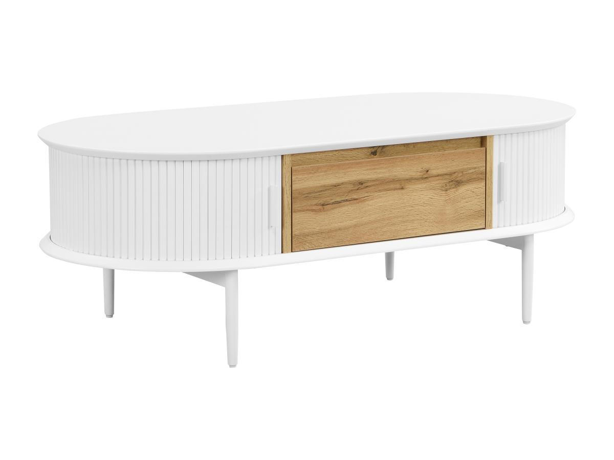 COUCHTISCH mit 2 Schiebetüren & 1 Schublade - MDF - Weiß & Holzfarben - VELURANI - Naturfarben, Holz (120/60/42cm) - Vente-Unique