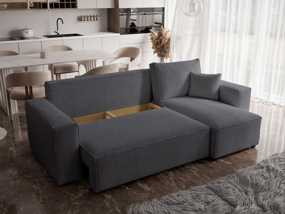 ECKSOFA Scarlo Dunkelgrau Bouclé-Bezug - Dunkelgrau/Schwarz, Kunststoff/Textil (244/145cm) - Selsey