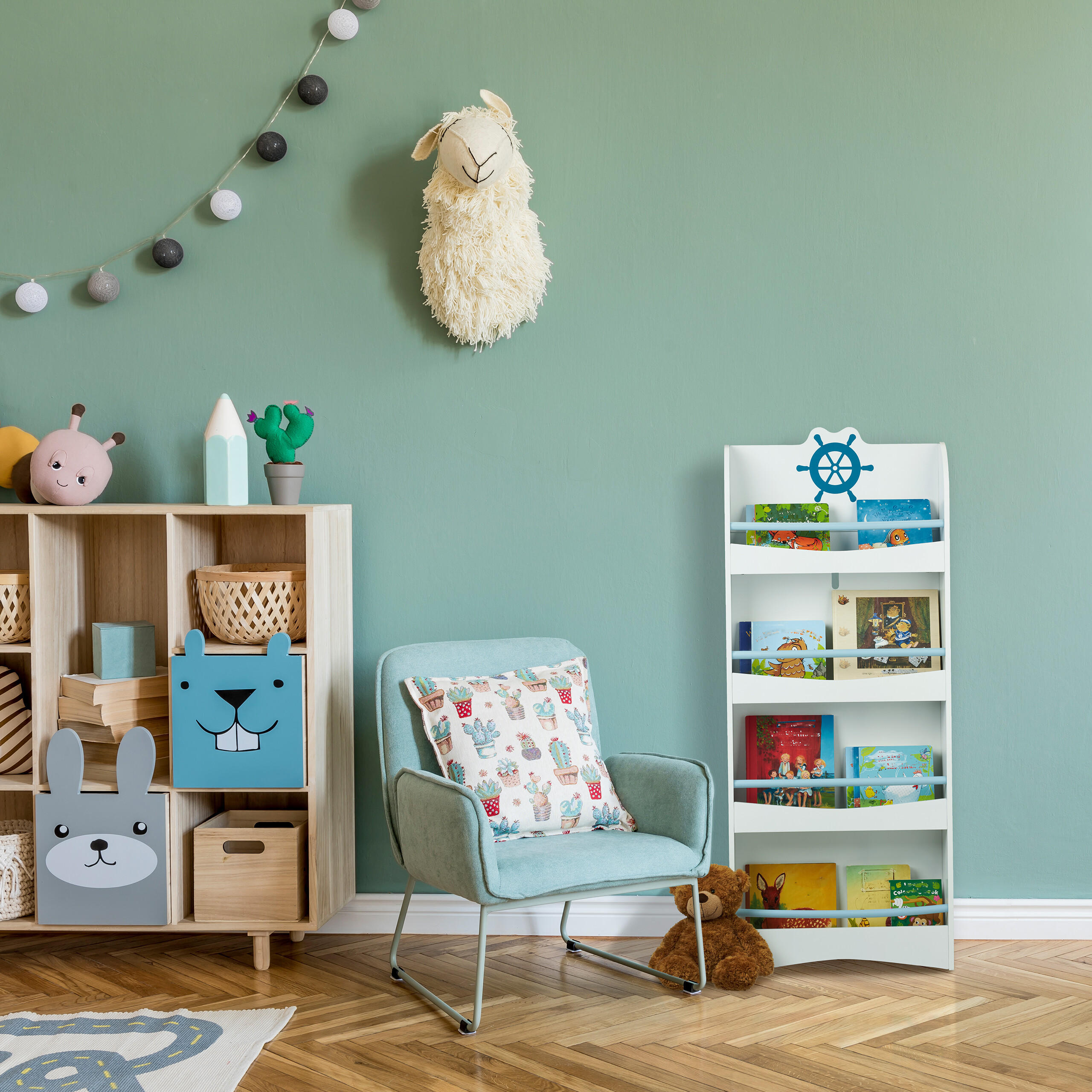 KINDERBÜCHERREGAL - Weiß, Holzwerkstoff (50.5/124/15cm) - Relaxdays