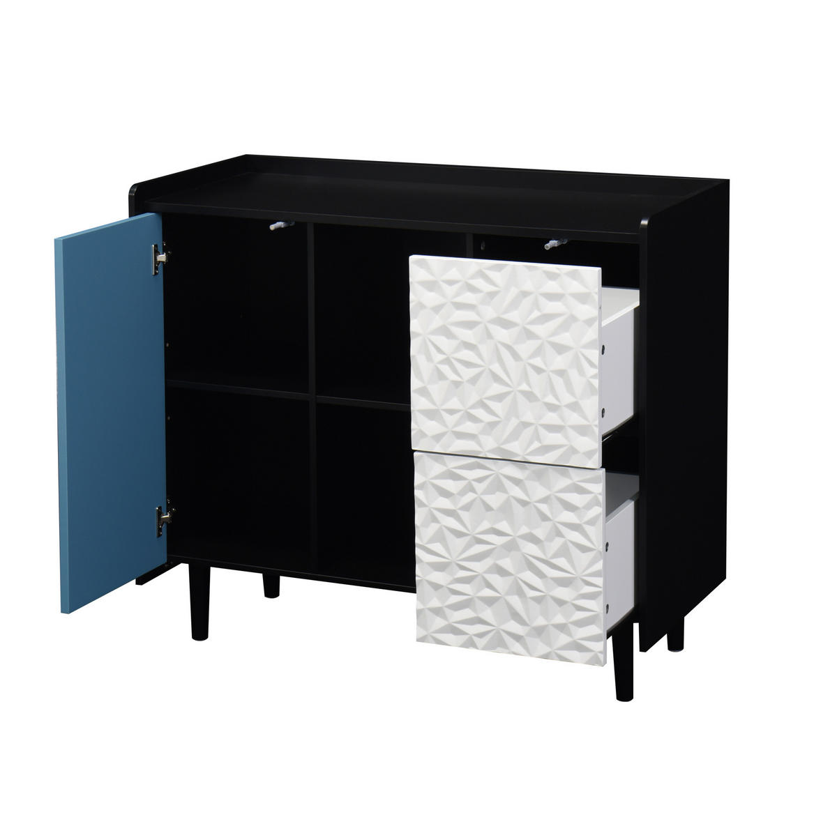 KOMODA 40/90/80 cm, MDF, černá/modrá, se zásuvkami a otevřeným úložným prostorem - černá, kompozitní dřevo (90/80/40cm) - BEAOK