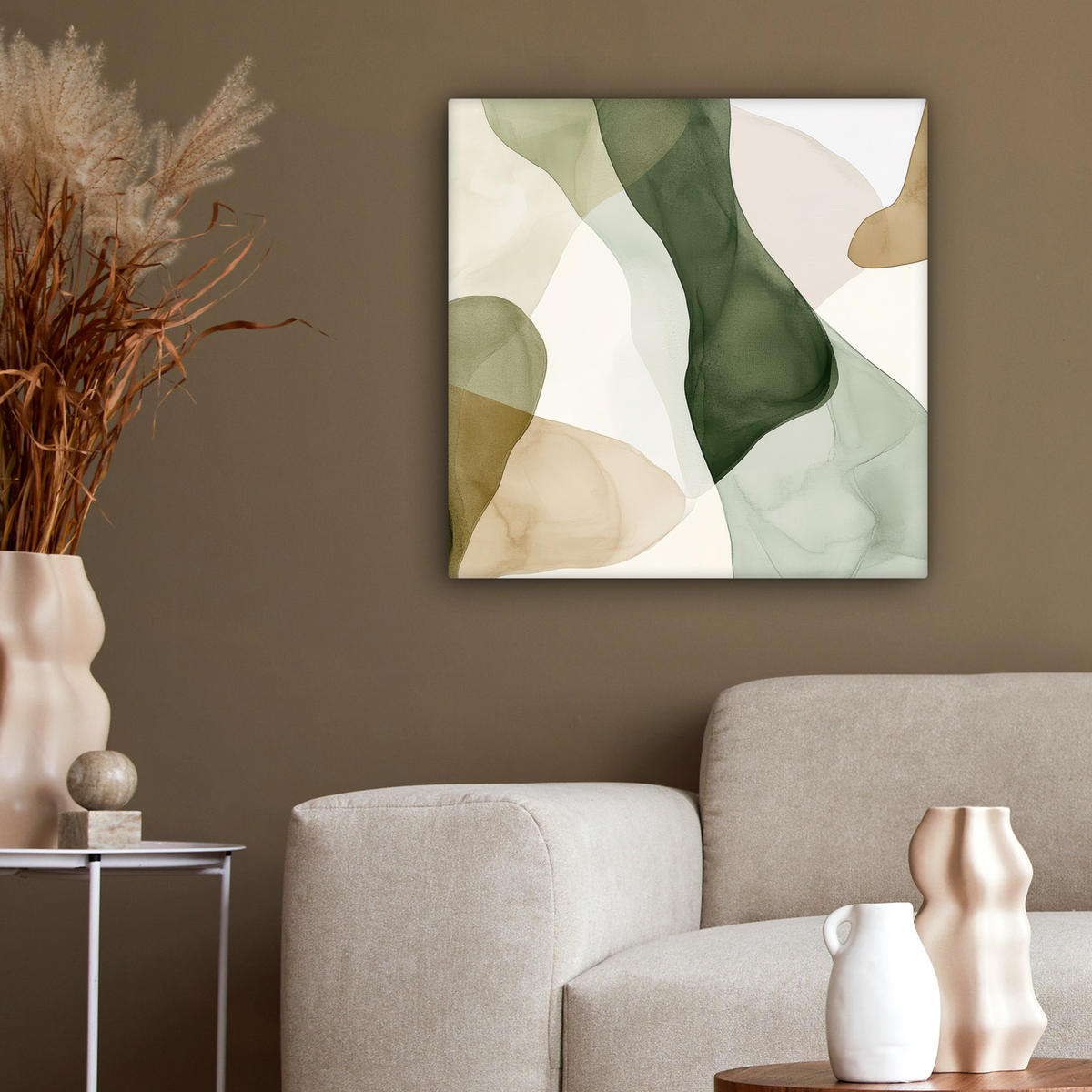 LEINWANDBILD Japandi - Abstrakt - Grün 50x50 cm - Salbeigrün, Textil (50/50cm) - MuchoWow