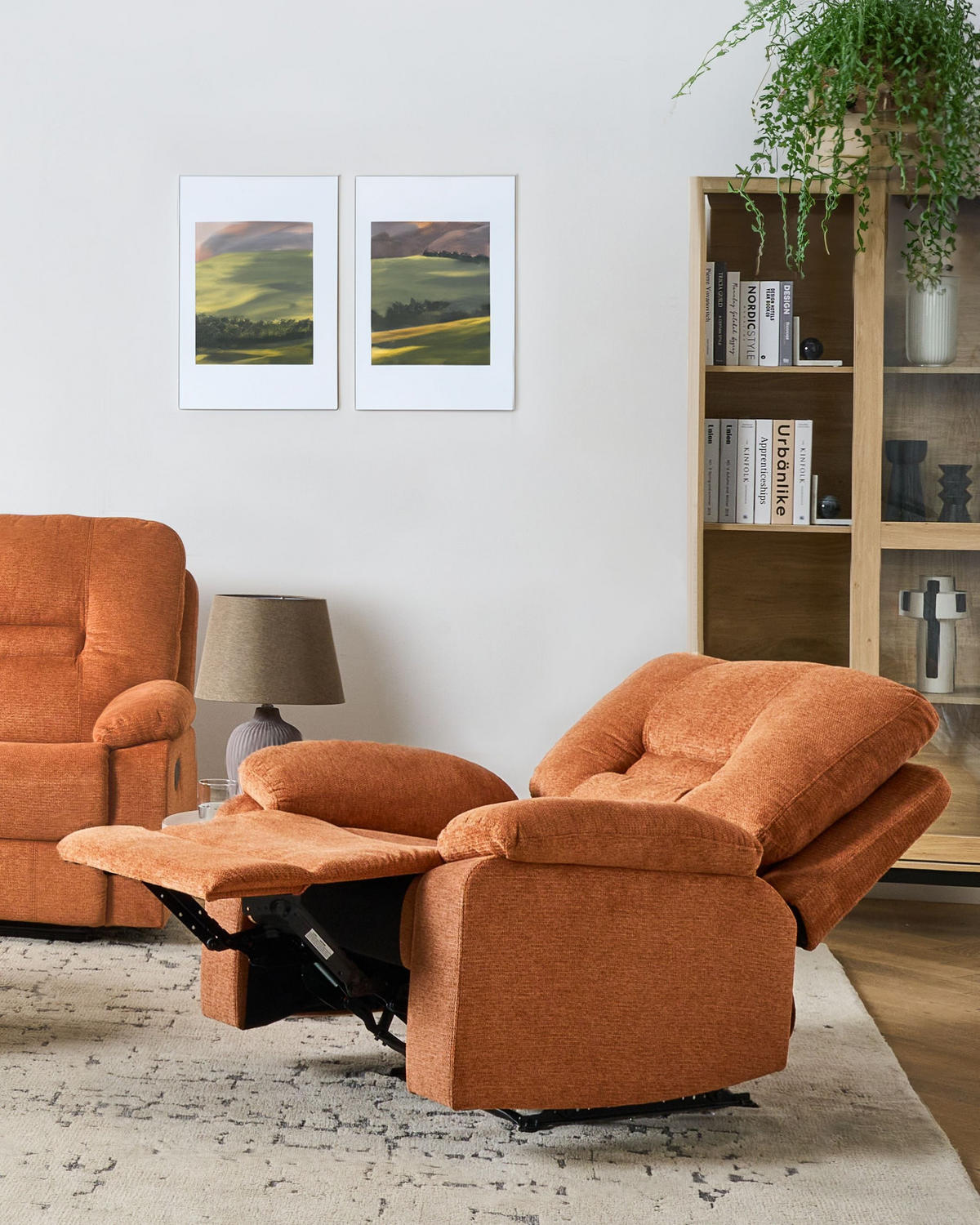 FERNSEHSESSEL mit Fußstütze Stoff Orange Bergen - Orange, Textil (90/101/72cm) - Beliani