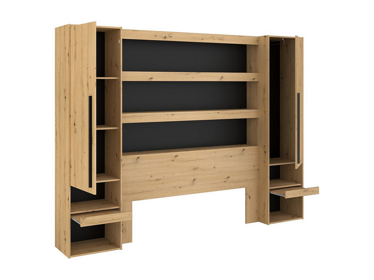 BETTBRÜCKE - 2 Personen - Holz, Platte - Schwarz, Naturfarben Hell - - Schwarz/Naturfarben, Holz (160/190cm) - Vente-Unique
