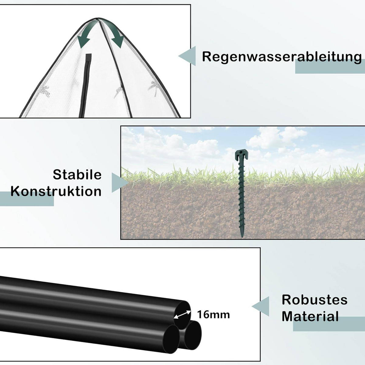 FOLIENGEWÄCHSHAUS, dunkelgrünes Frostschutzgewebe, 120x180 cm - Weiß/Grün, Textil/Metall (120/180/120cm) - Woltu