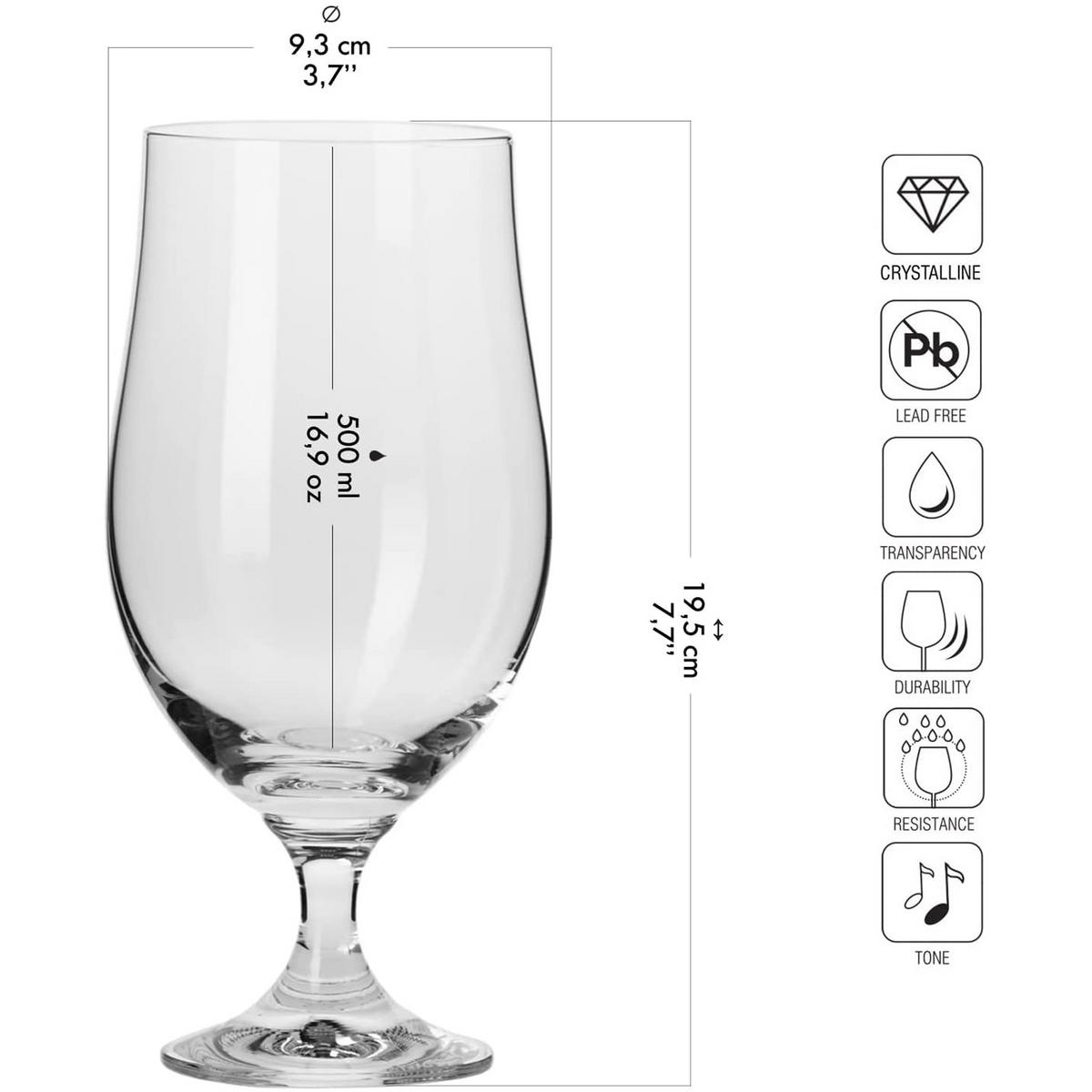 BIERGLÄSER, 6er-Set, 500 ml - Transparent, Glas (0.5L) - Krosno Glass