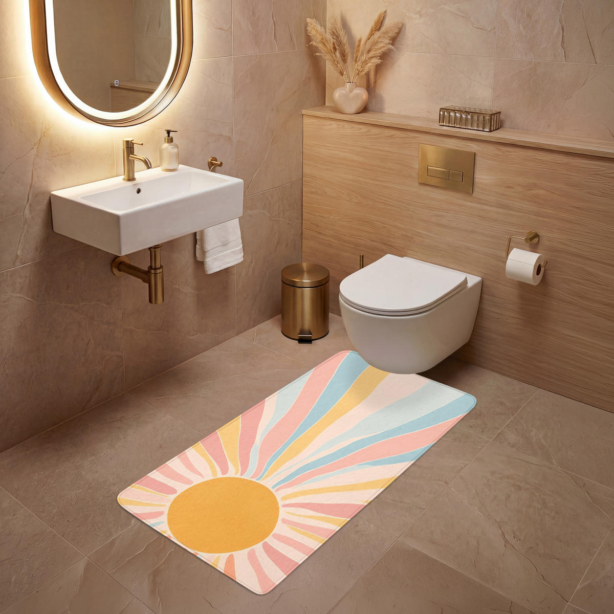 WC PŘEDLOŽKA Ilustrace - Slunce - Pastelové barvy 60x120 cm - pastelově modrá, textil/plast (60/1cm) - OnlyWow