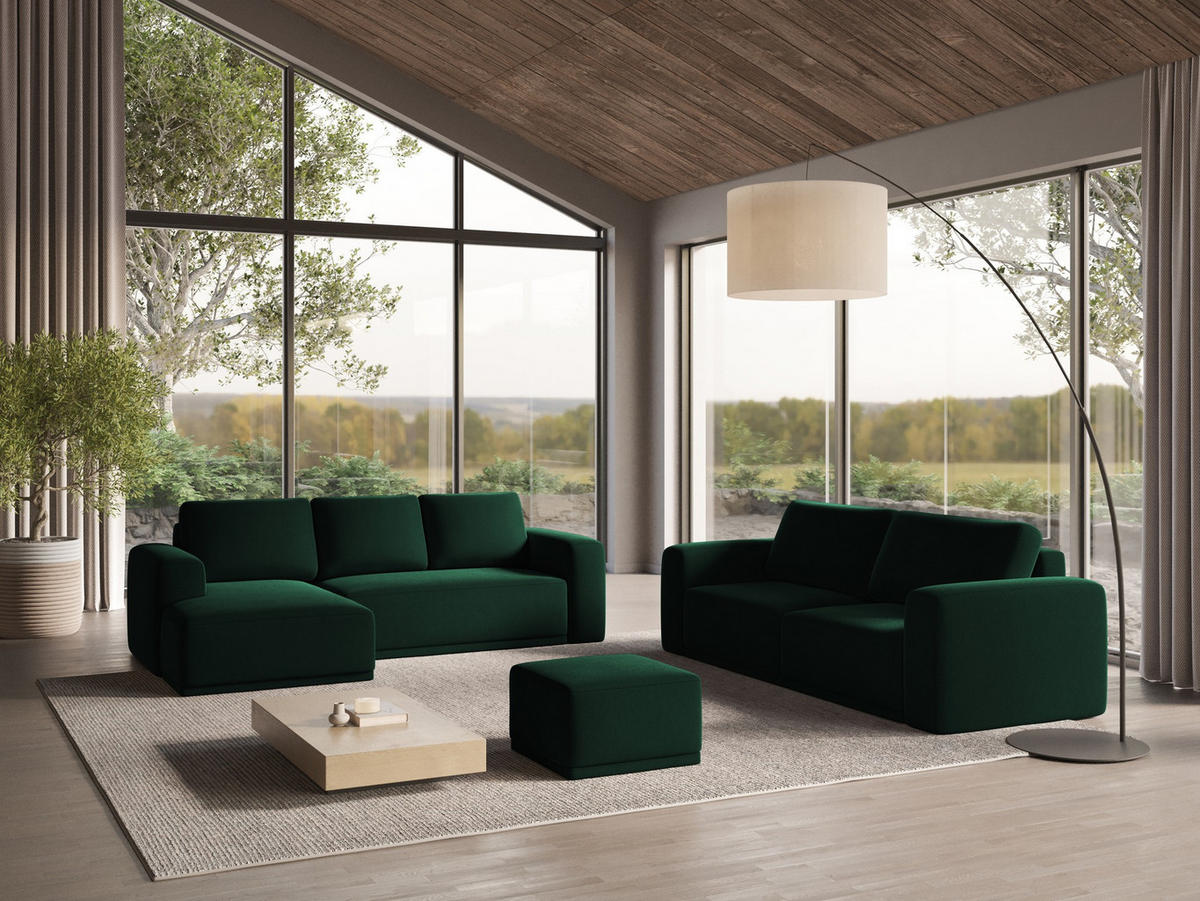 ECKSOFA mit Schlaffunktion Samt Stoff Grün - Dunkelgrün/Schwarz, Kunststoff/Textil (258/160cm) - Makamii