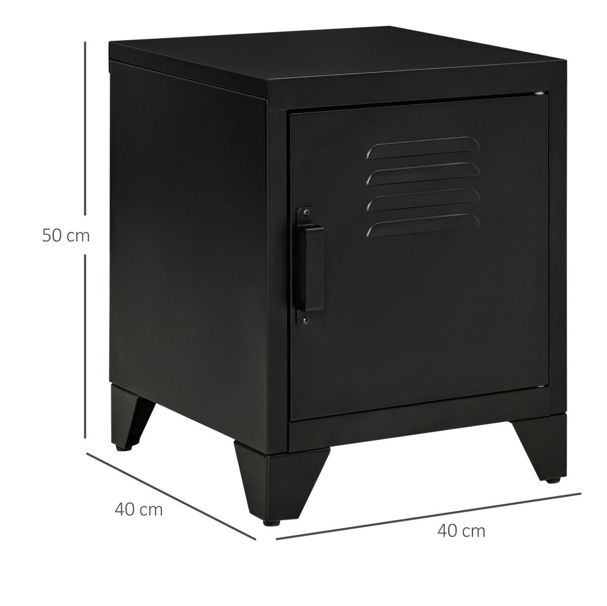 NACHTTISCH aus Metall 40x40x50 cm Schwarz mit verstellbarem Innenregal, Jalousietür und Anti-Kipp-Beschlag - Schwarz, Metall (40/50/40cm) - Modfu