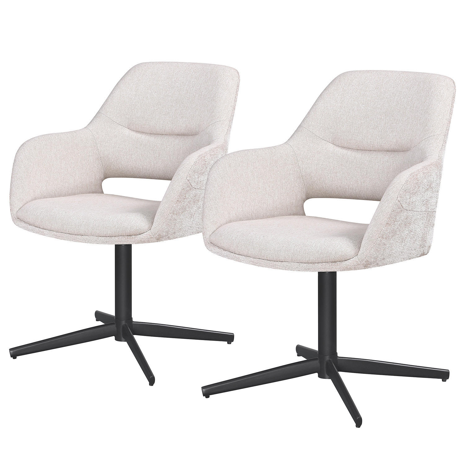 DREHBARER ARMLEHNENSTUHL - 2er-Set - Webstoff / Stahl - Creme/Schwarz, Textil/Metall (60/85/63cm) - home24