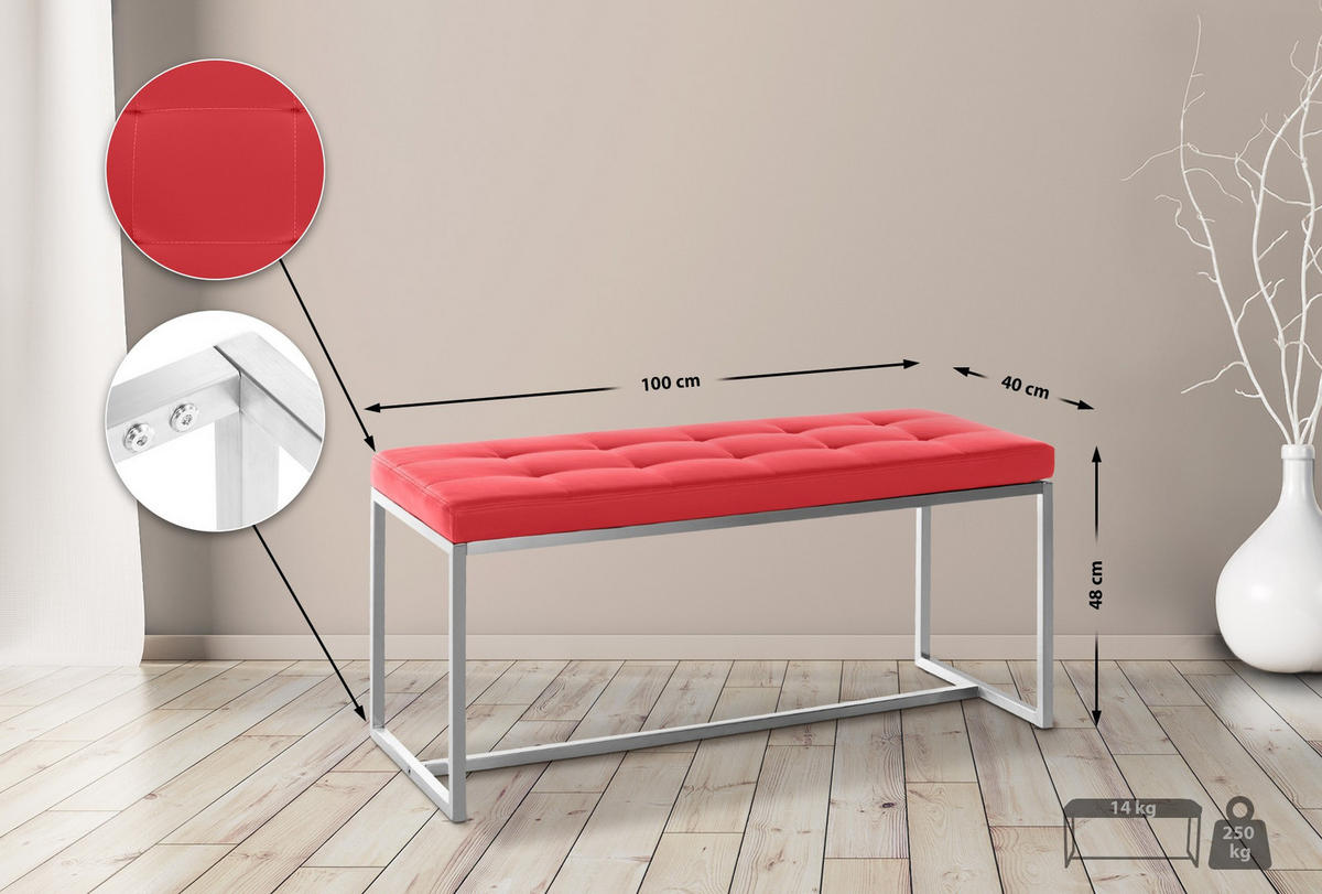 SITZBANK Puebla Kunstleder Rot - Rot, Leder (100/48/40cm) - DELUKE