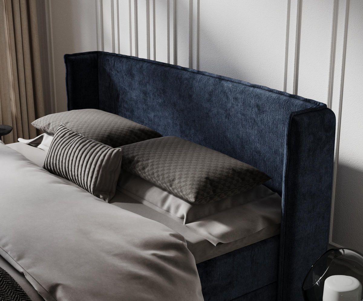 BOXBETT Passion Marineblau 200/200 cm mit Matratze und Topper - Schwarz/Dunkelblau, Holz/Holzwerkstoff (200/200cm) - Maison de Reve