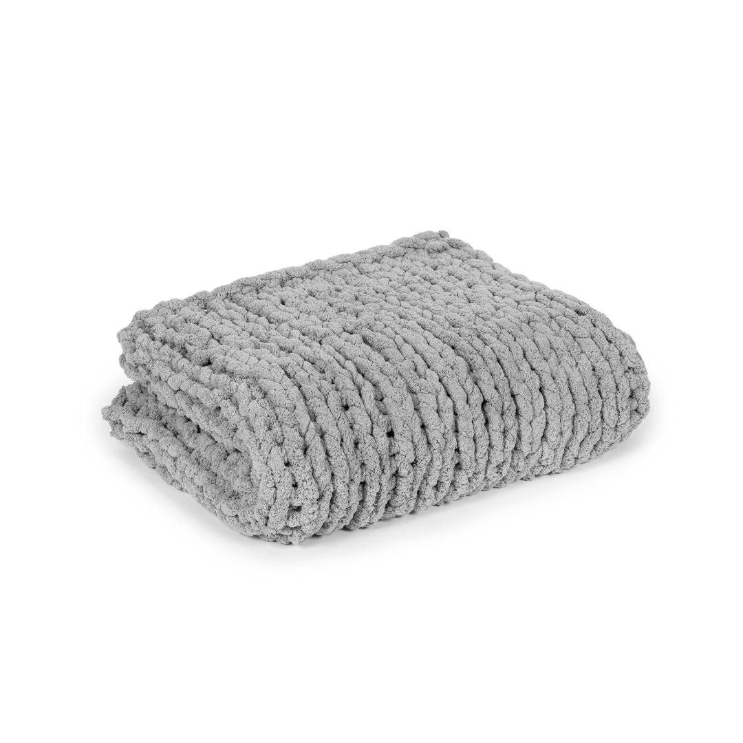 KUSCHELDECKE Chenille handgestrickt - Grau, Textil (125/180cm) - KomfortKissen