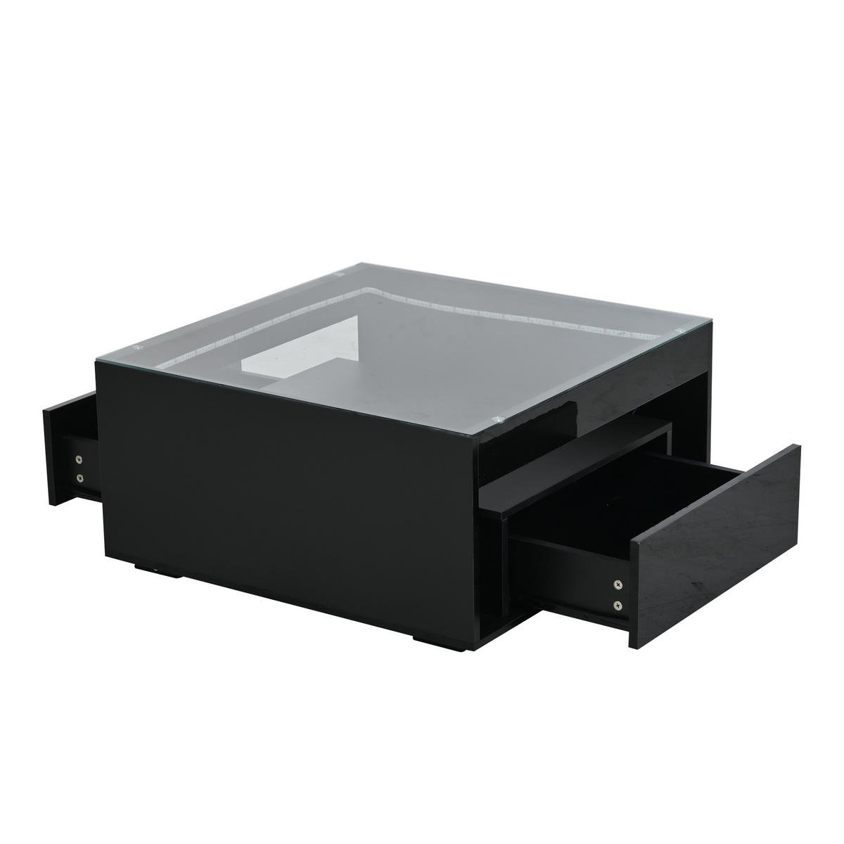 COUCHTISCH DE-083 LED-Glas Schwarz - Schwarz, Holzwerkstoff (70/70/35cm) - ComfortXL