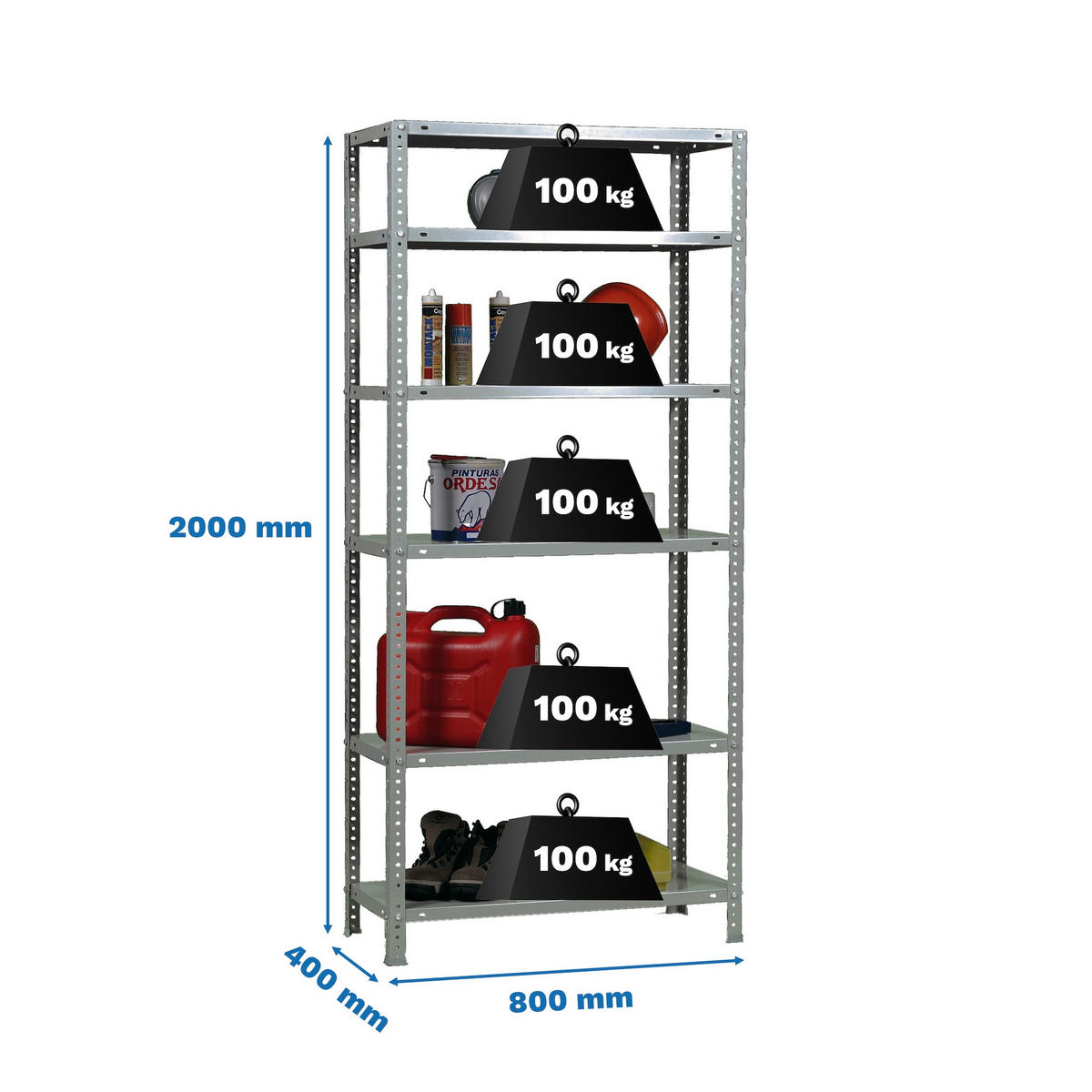 SCHRAUBREGAL PANDA TALL | HxBxT 200x80x40cm | 6 Fachböden | Fachlast 100kg | Verzinkt - Silberfarben, Metall (80/200/40cm) - PROREGAL
