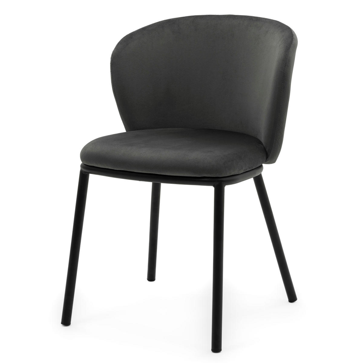 STUHL BARI gepolsterter mit Steppung - grau - Samt Velour - Schwarz/Grau, Textil/Metall (54/81/57cm) - NEW HOME