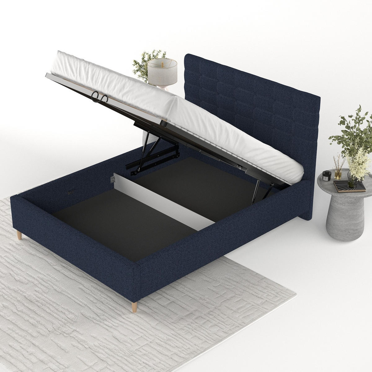 POLSTERBETT Soma 120/200 cm Marineblau im Riva Stoff - Naturfarben/Dunkelblau, Holz/Holzwerkstoff (120/200cm) - AltaBeds