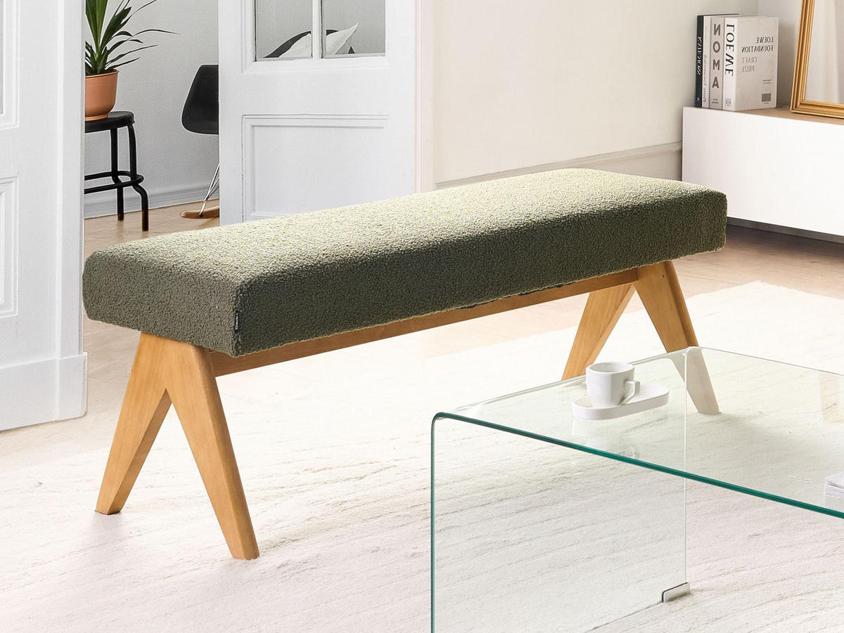 POLSTERBANK Grün/Hellbraun Tamre - Olivgrün/Braun, Holz/Textil (118/48/46cm) - Beliani