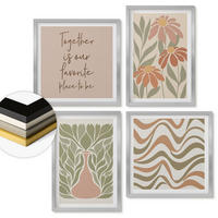 WANDBILDER 4er Set - 50x50 cm & 40x60 cm Silberner Rahmen - Abstrakte Pastellblumen - Silberfarben, Kunststoff (50/50cm) - ArtPrintCave
