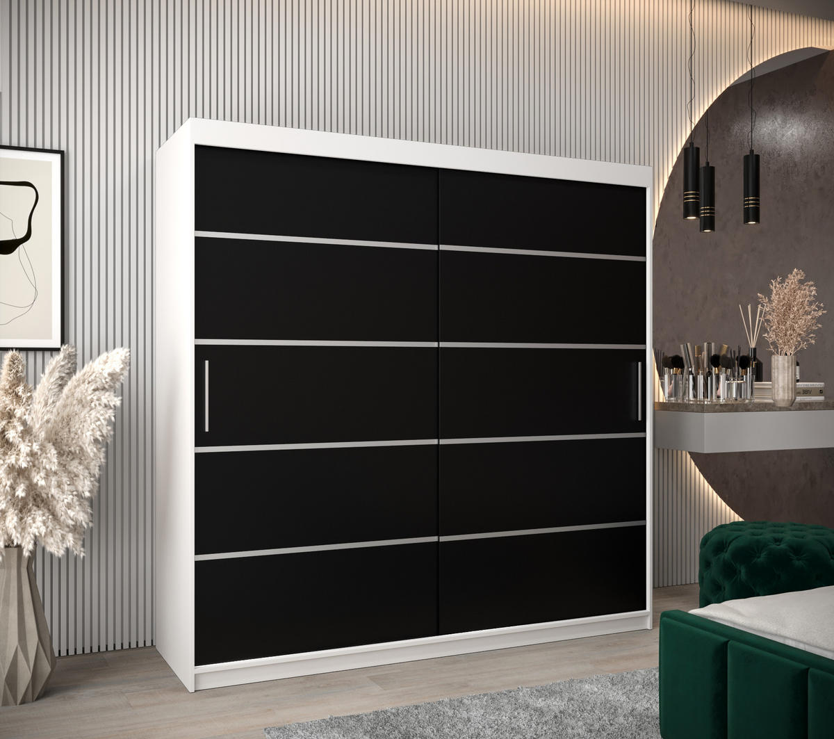 SCHWEBETÜRENSCHRANK 200/200/62 2-türig - Silberfarben/Schwarz, Holz/Kunststoff (200/200/62cm) - MÖBEL KRYSPOL