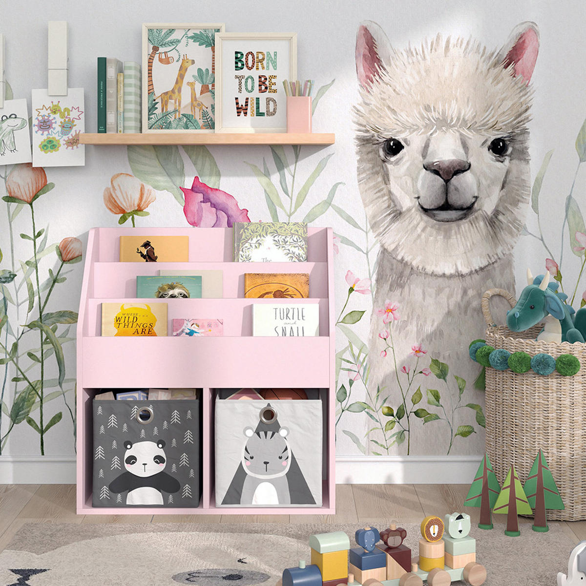 KINDERREGAL Luigi Rosa 72 x 79 cm mit 2 Faltboxen (Panda, Tiger) - Pink, Holzwerkstoff (72/79/30.7cm) - Vicco
