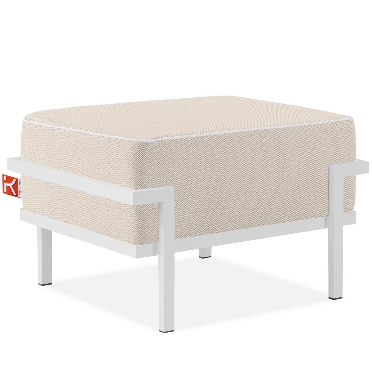 GARTENLOUNGE-HOCKER TRIGLO auf Metallfüßen, Modern, Weiß - Beige/Weiß, Textil/Metall (69/44/54cm) - KONSIMO®