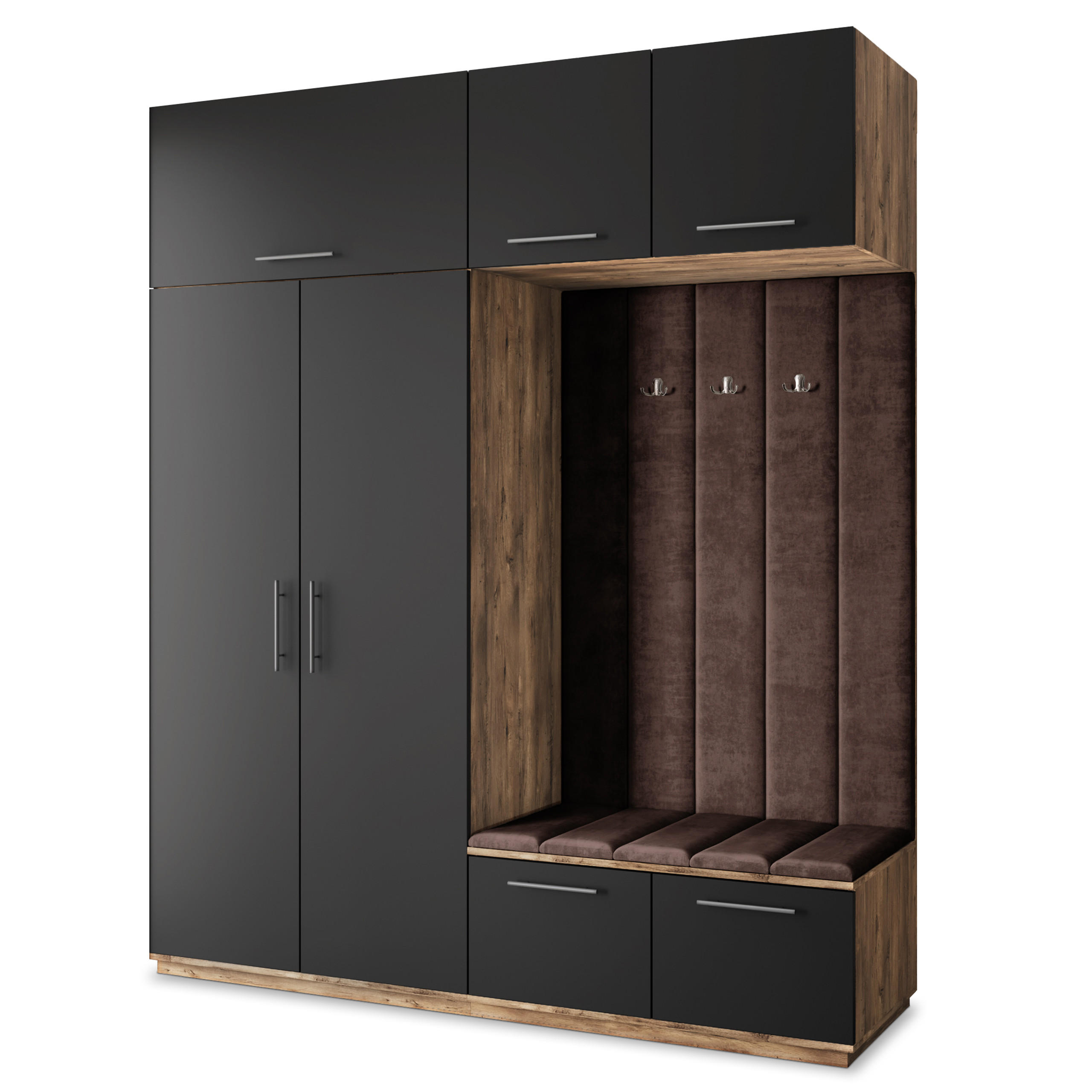 Masseno Garderobenschrank Eiche, Schwarz, Braun 200x240x60 cm