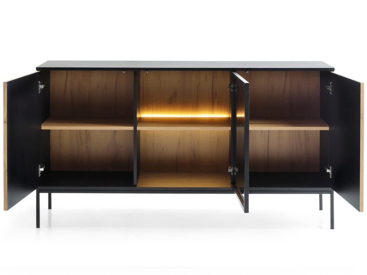 KOMMODE Graphit, Wotan Eichefarben 154/83/39 cm Deo - Eiche Wotan/Schwarz, Naturmaterialien/Glas (154/83/39cm) - Graingold