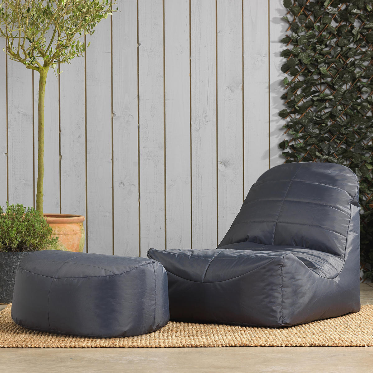 SITZSACK mit Rückenlehne + Hocker - Grau, Kunststoff (68/31/54cm) - Veeva