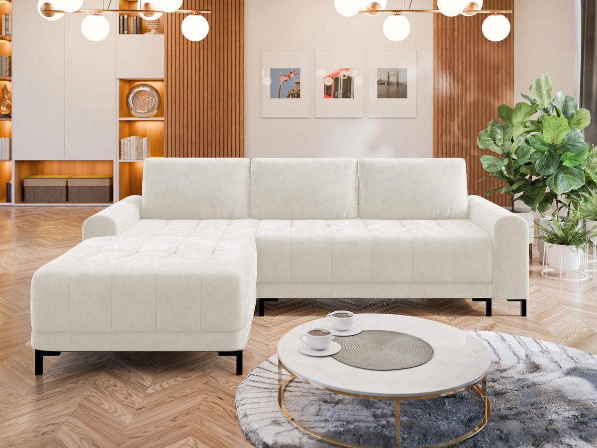 ECKSOFA Aris L, Seite: Links - Creme/Schwarz, Holz/Textil (258/168cm) - MIRJAN24