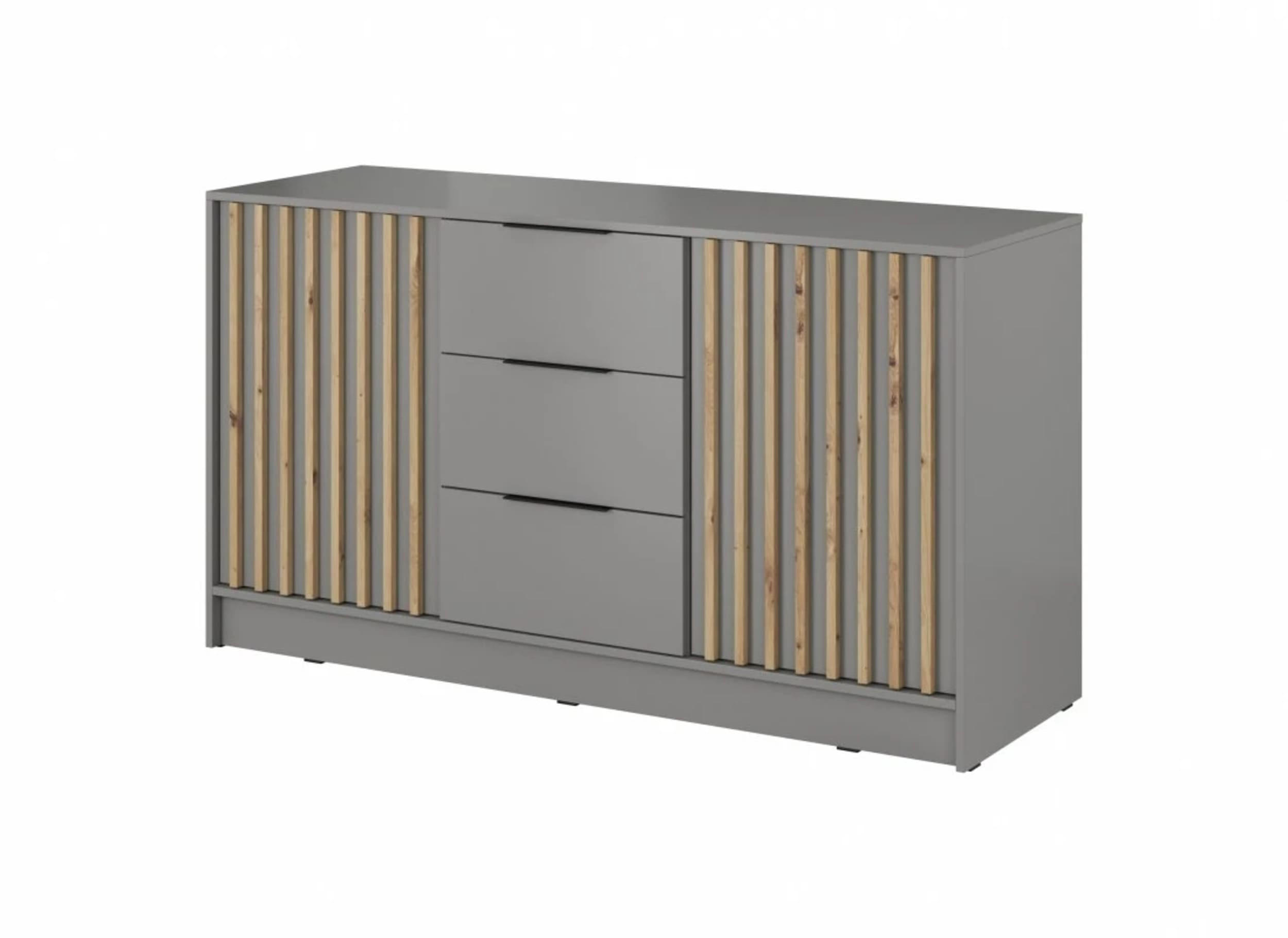 KOMMODE - JOHN 3D Gris - Weiß, Holzwerkstoff (155/86/45cm)