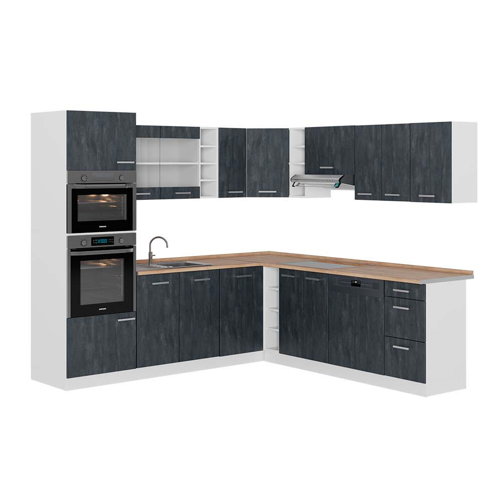 ECKKÜCHE IN L-FORM R-Line Schwarz Beton/Weiß 237 x 247 cm AP Eiche - Schwarz/Weiß, Holzwerkstoff (247/81.6/60cm) - Vicco